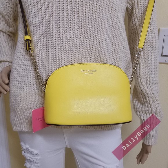 NWT KATE SPADE 100% AUTHENTIC SPENCER SMALL DOME CROSSBODY YELLOW SESAME - Picture 4 of 9